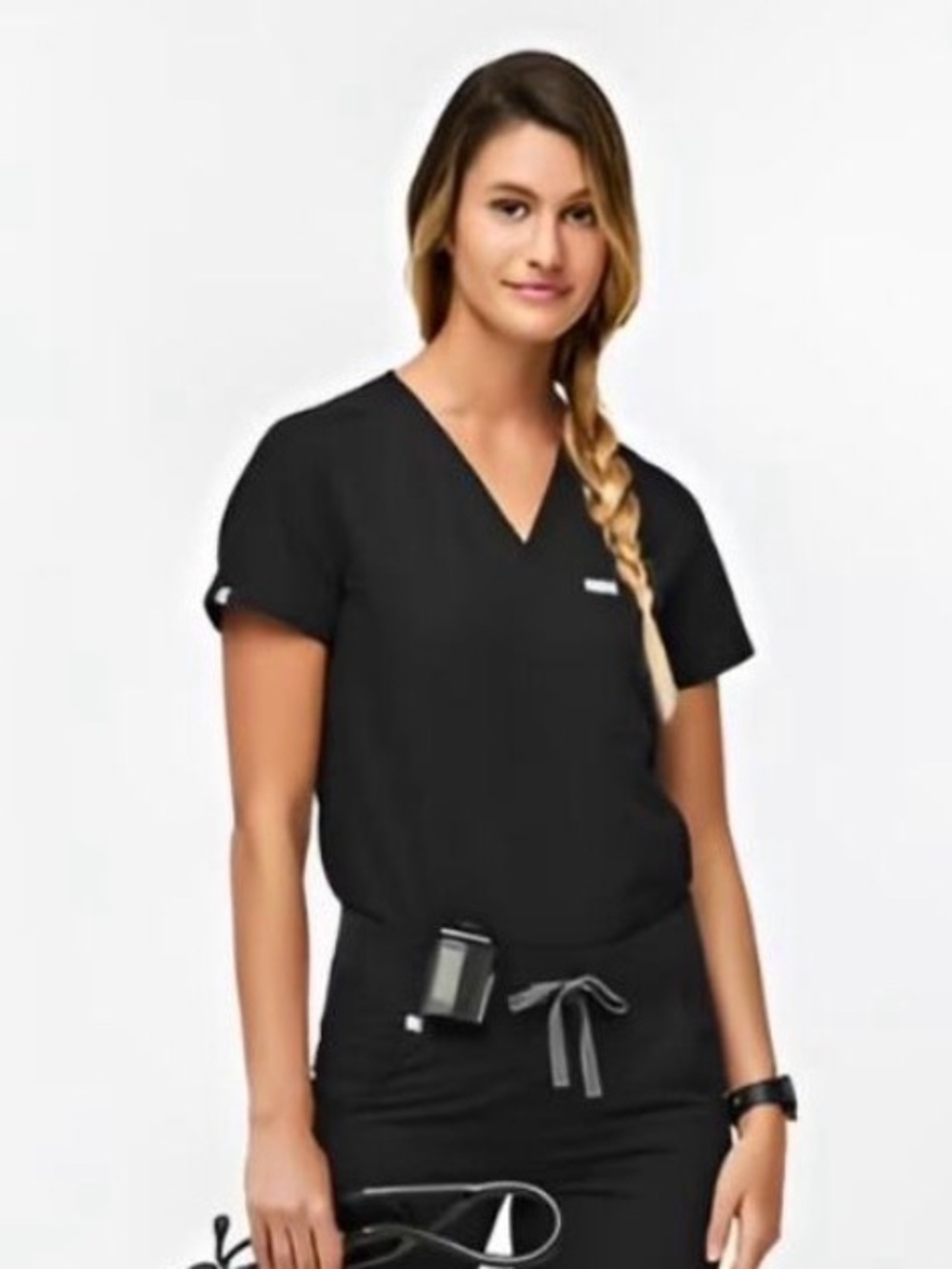 FIGS Black Catarina Black V-Neck Medical Top with Chest Pocket XS